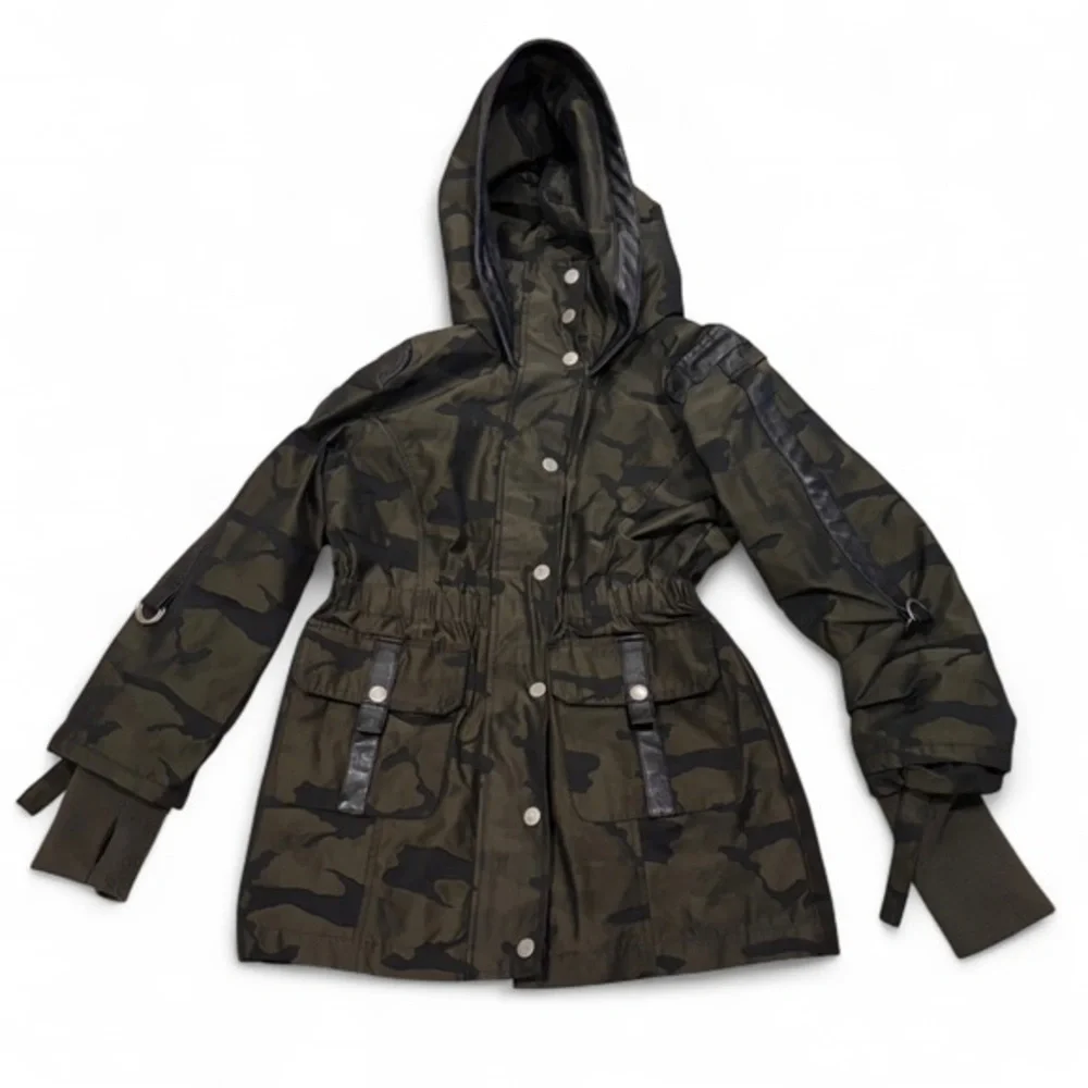 HABITUAL Girls Camo Hooded Utility Jacket Olive Green Size 10